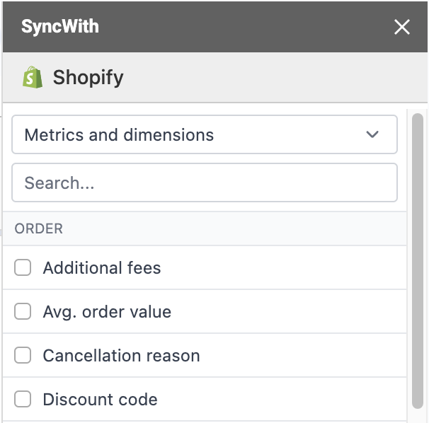 Shopify dimensions and metrics